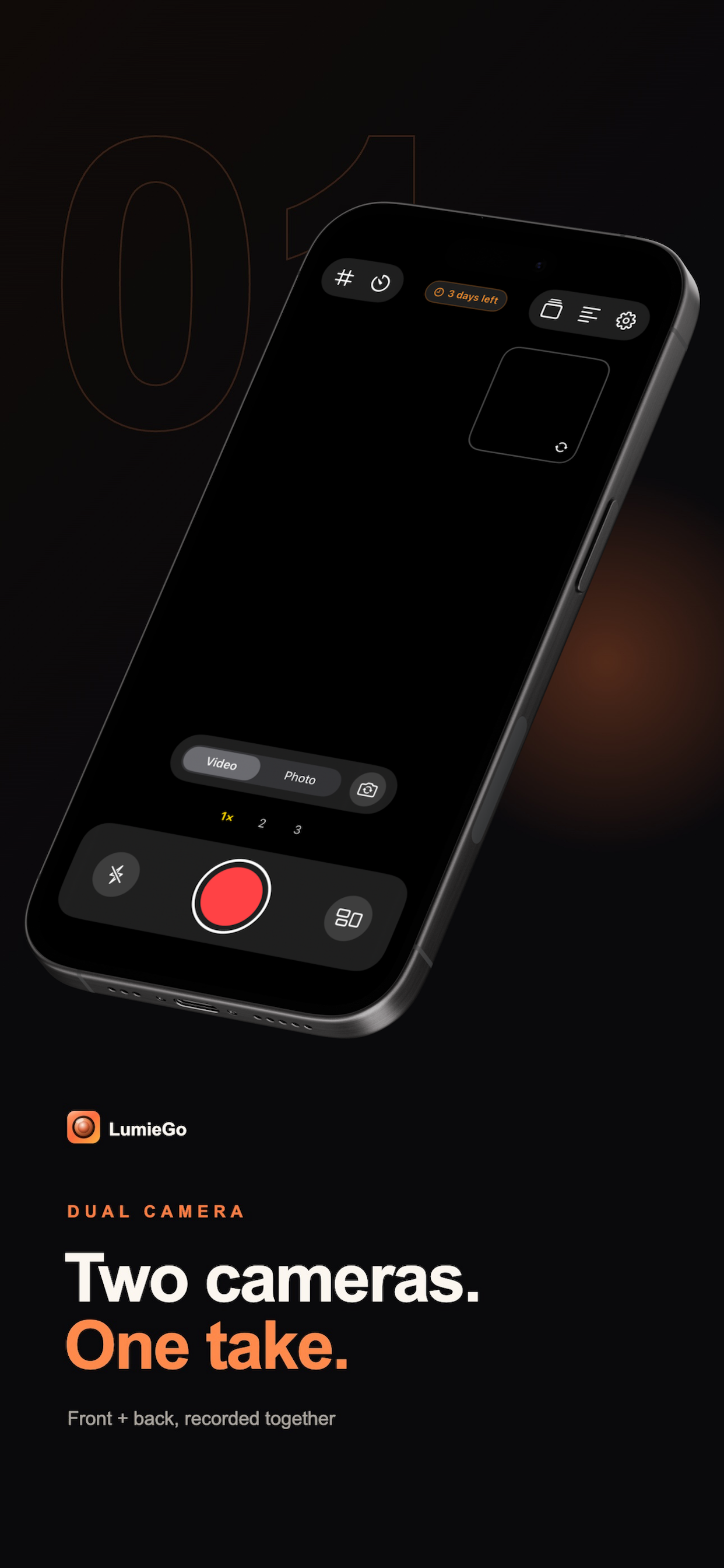 LumieGo dual-camera recording screen