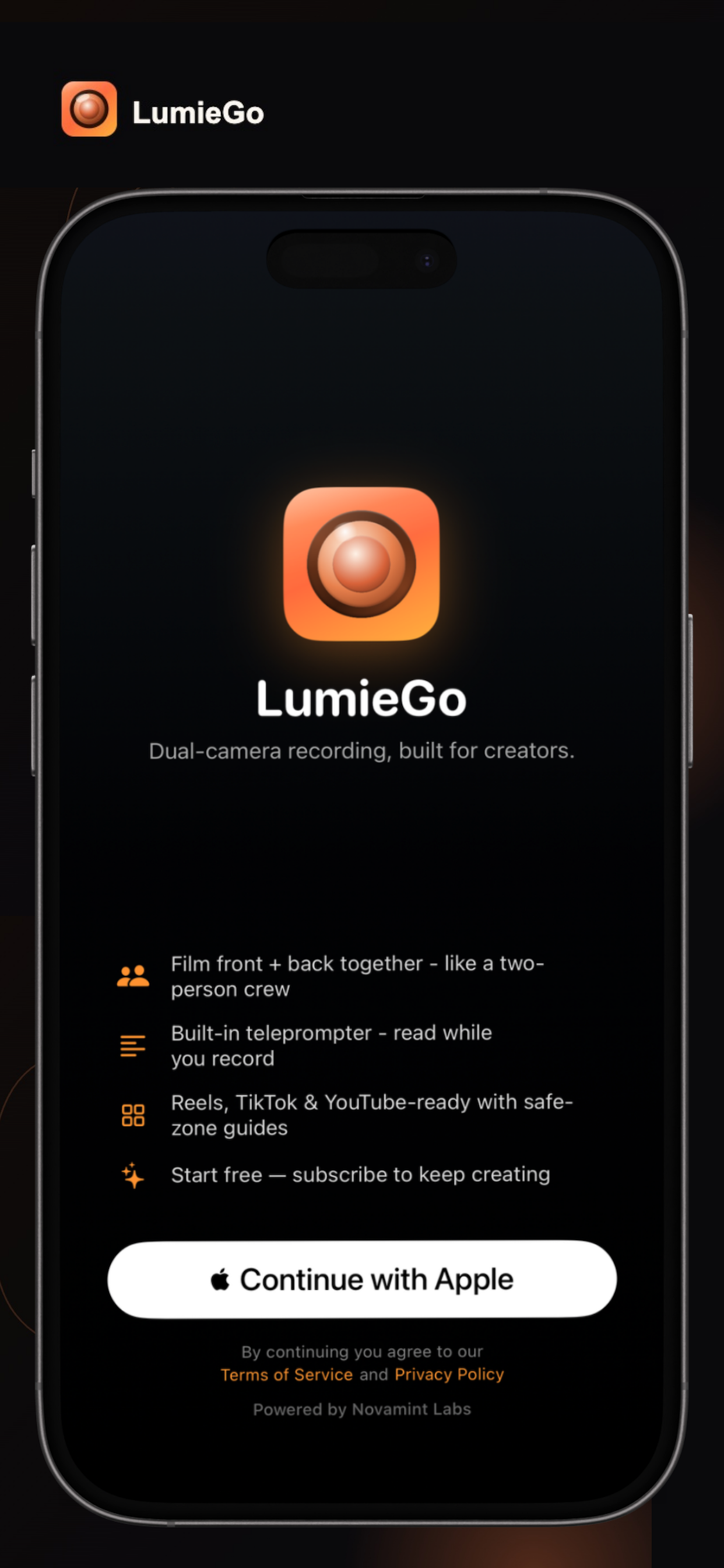 LumieGo welcome and sign-in screen